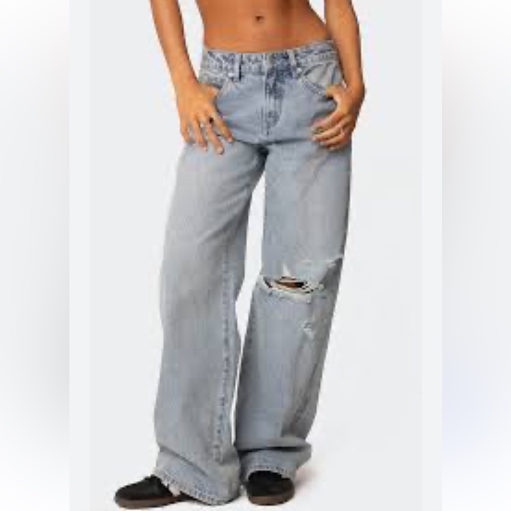 Pacsun Unisex Stylish Light Blue Women's Jeans extra baggy